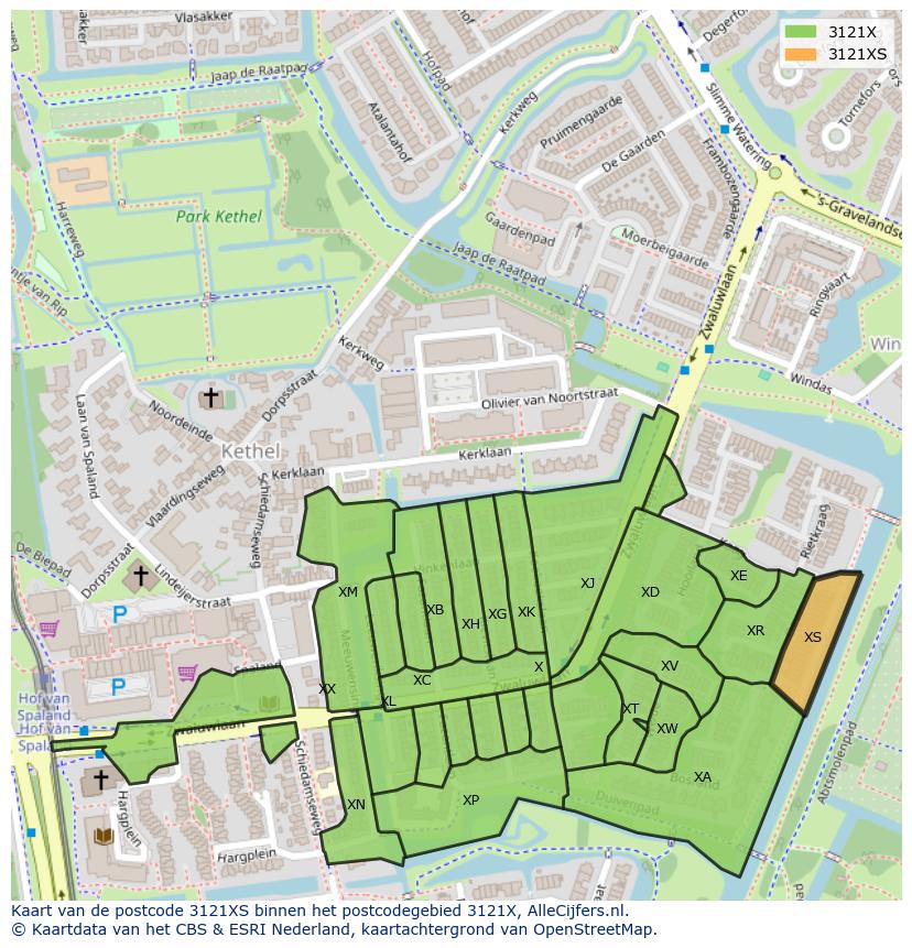 Afbeelding van het postcodegebied 3121 XS op de kaart.
