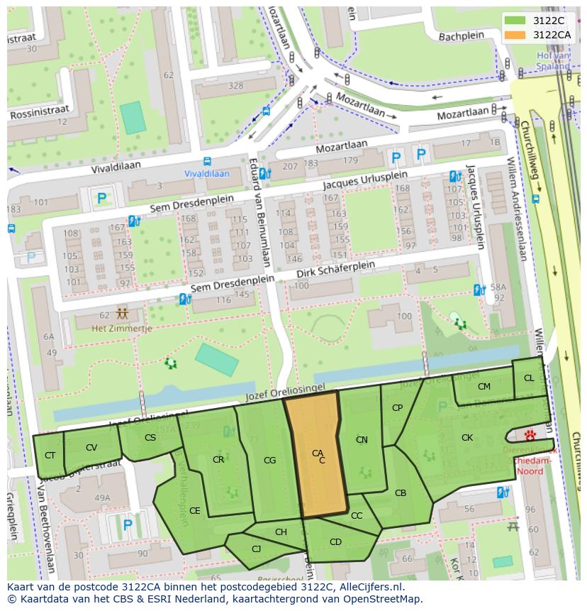 Afbeelding van het postcodegebied 3122 CA op de kaart.