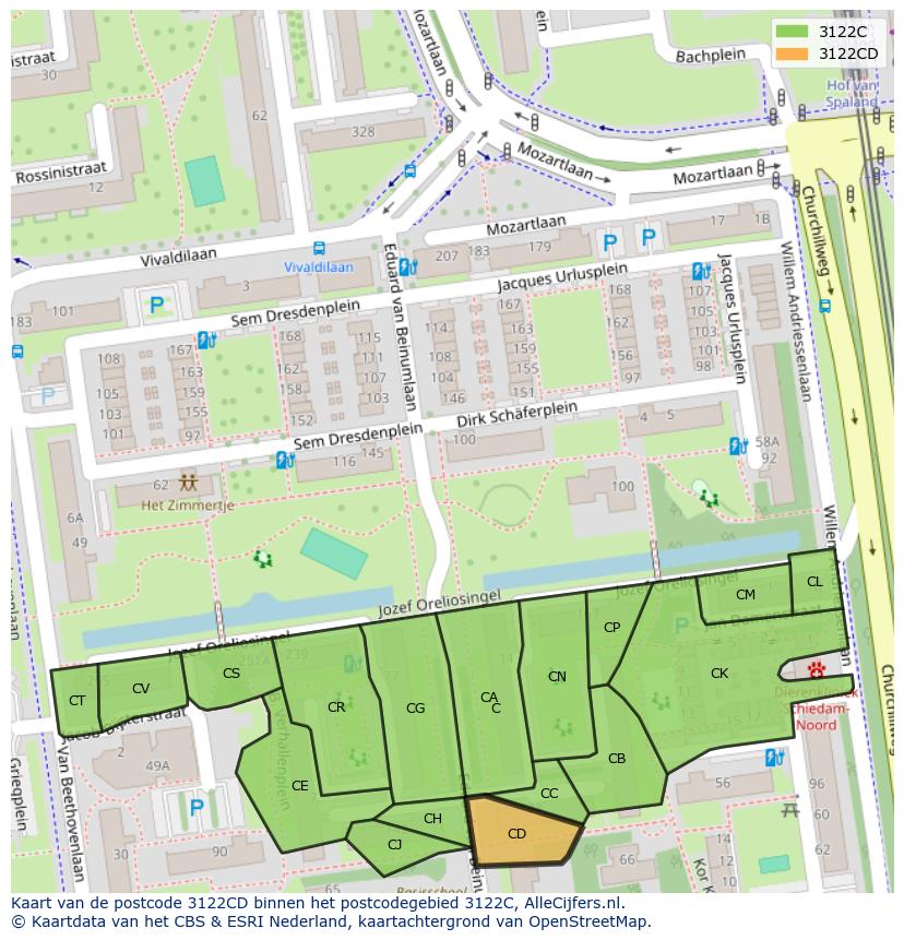 Afbeelding van het postcodegebied 3122 CD op de kaart.