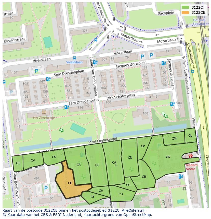 Afbeelding van het postcodegebied 3122 CE op de kaart.