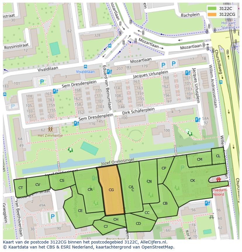 Afbeelding van het postcodegebied 3122 CG op de kaart.