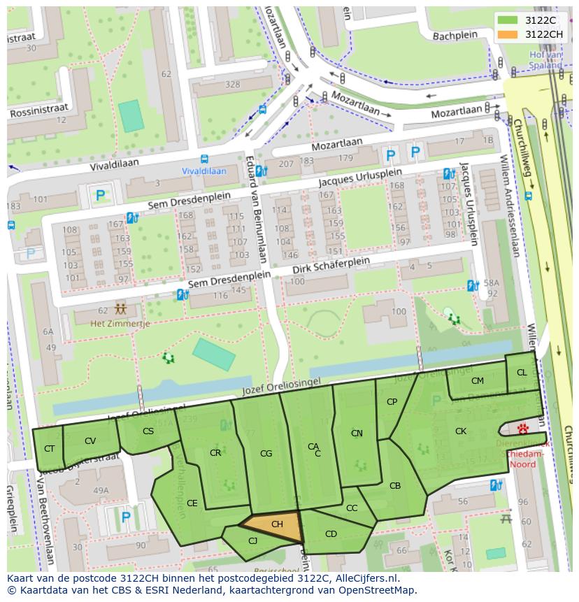 Afbeelding van het postcodegebied 3122 CH op de kaart.