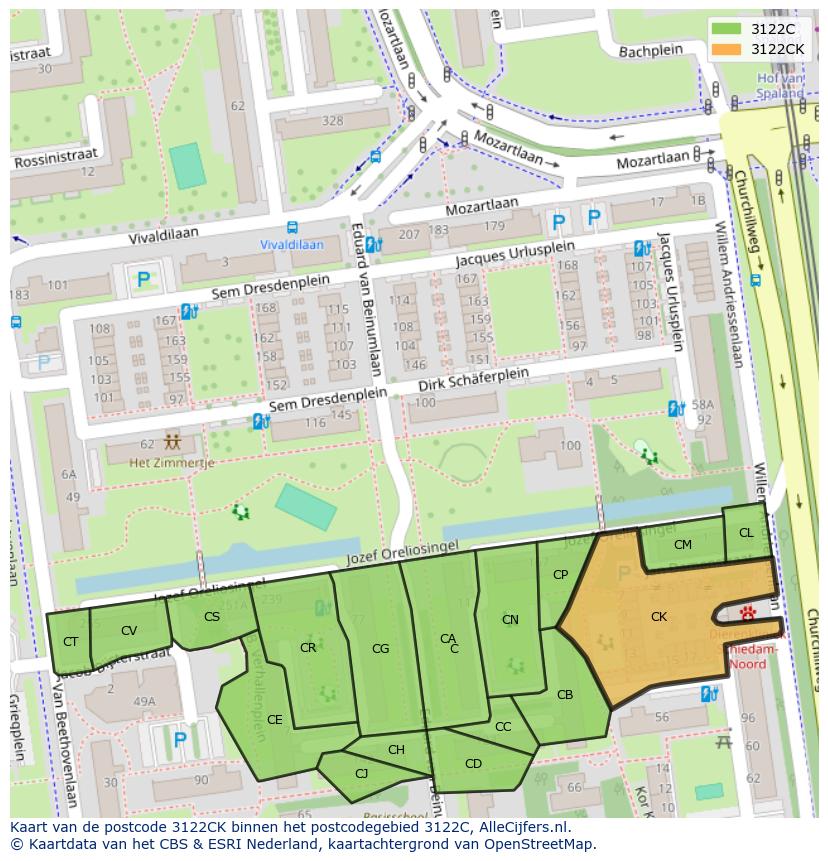 Afbeelding van het postcodegebied 3122 CK op de kaart.
