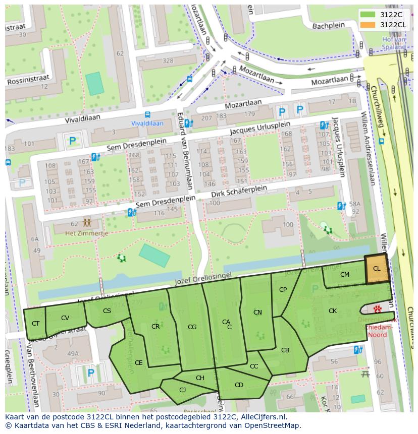 Afbeelding van het postcodegebied 3122 CL op de kaart.