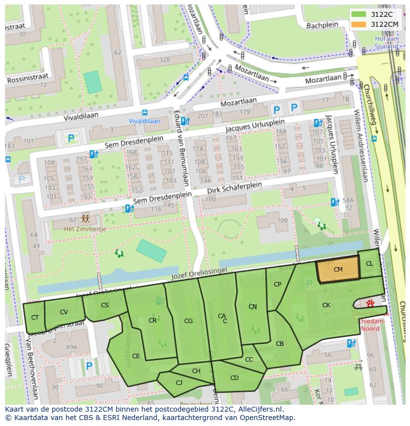 Afbeelding van het postcodegebied 3122 CM op de kaart.