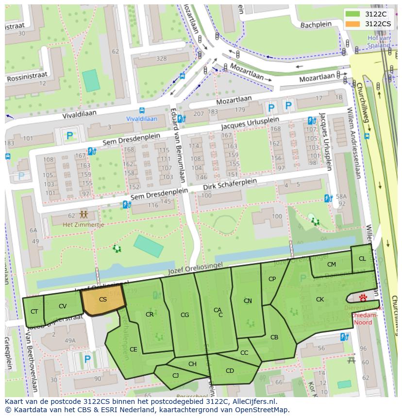 Afbeelding van het postcodegebied 3122 CS op de kaart.