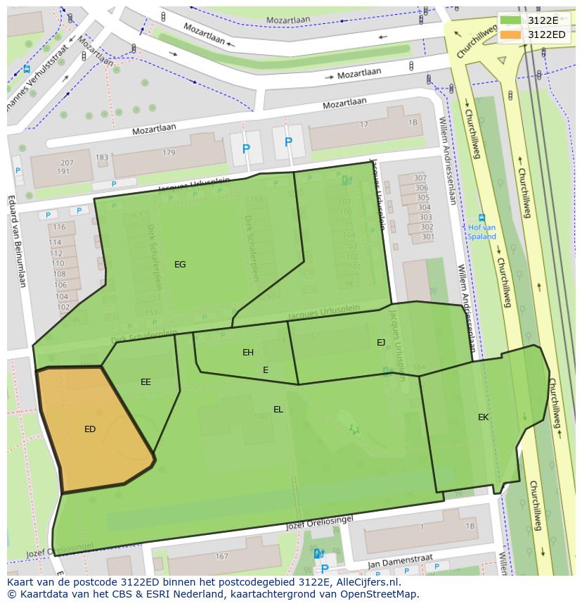 Afbeelding van het postcodegebied 3122 ED op de kaart.