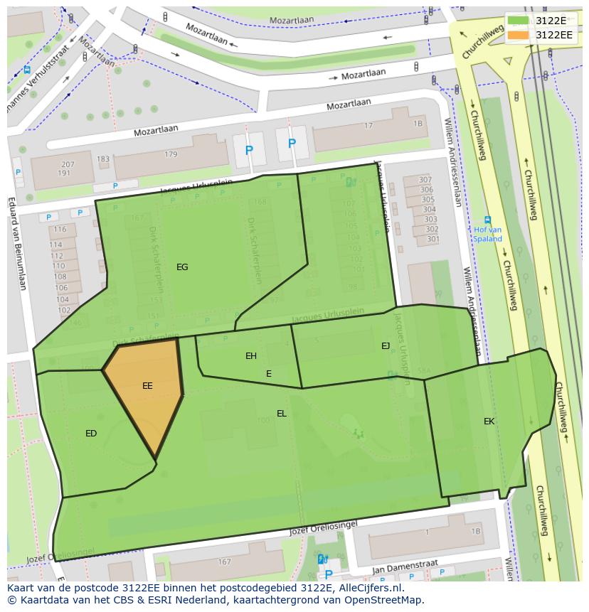 Afbeelding van het postcodegebied 3122 EE op de kaart.