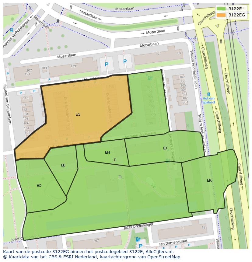 Afbeelding van het postcodegebied 3122 EG op de kaart.