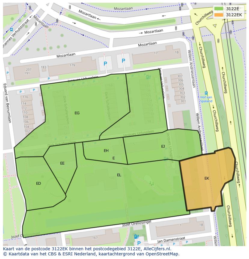 Afbeelding van het postcodegebied 3122 EK op de kaart.