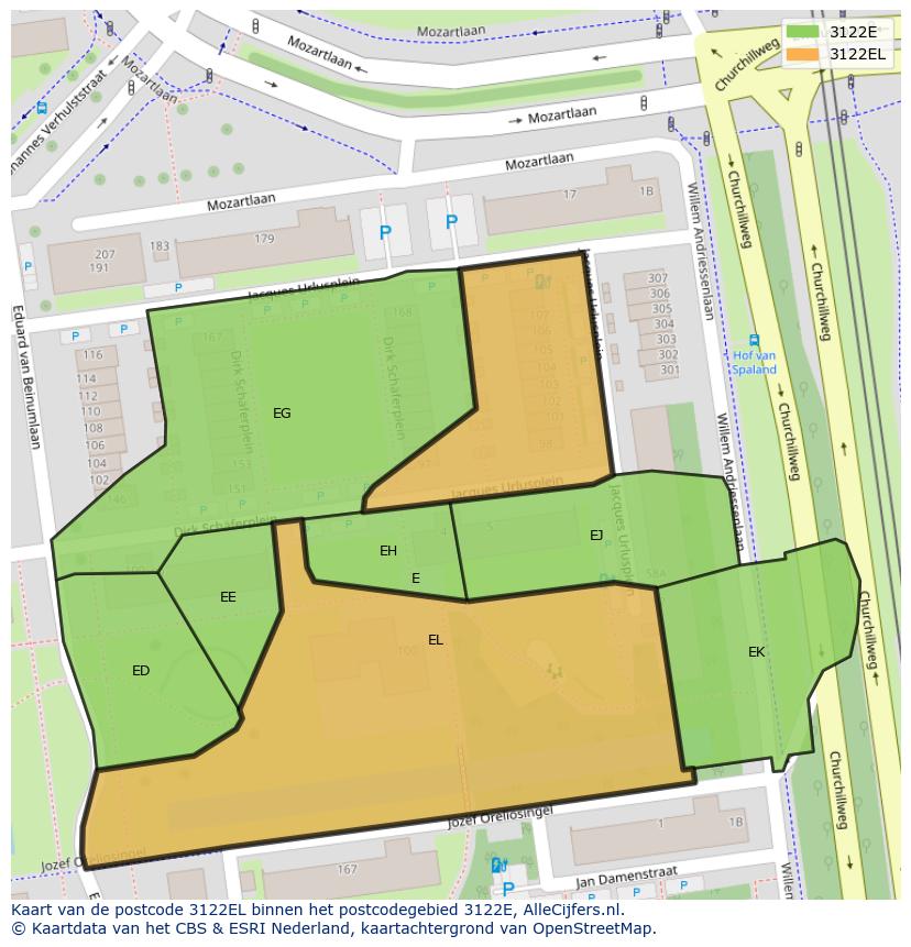 Afbeelding van het postcodegebied 3122 EL op de kaart.