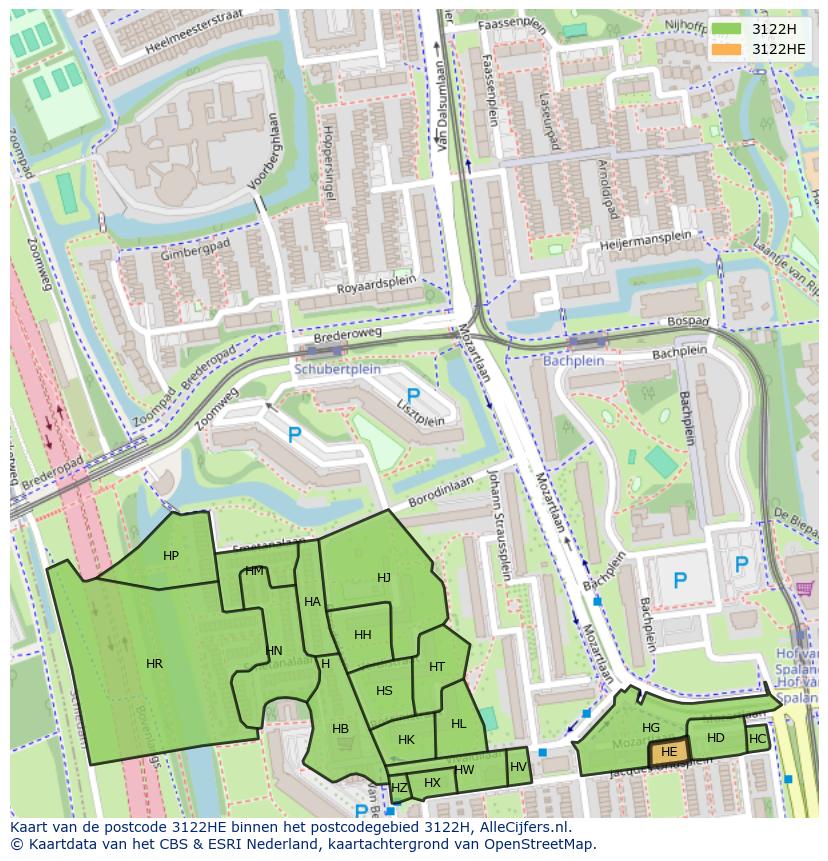 Afbeelding van het postcodegebied 3122 HE op de kaart.