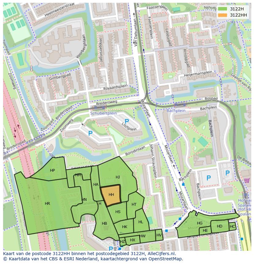Afbeelding van het postcodegebied 3122 HH op de kaart.