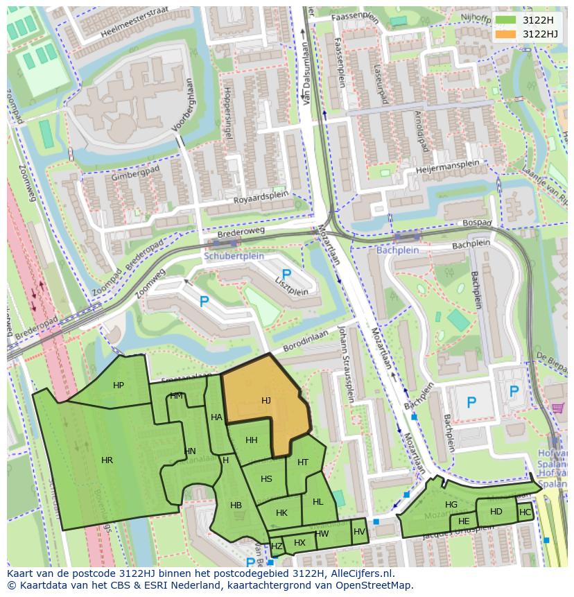 Afbeelding van het postcodegebied 3122 HJ op de kaart.