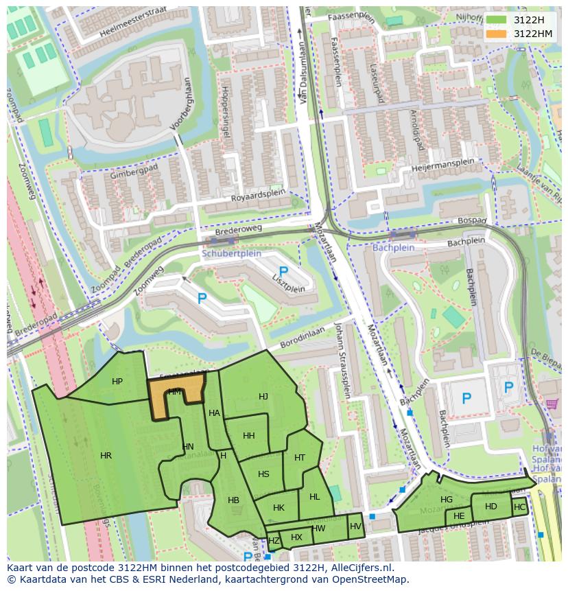 Afbeelding van het postcodegebied 3122 HM op de kaart.