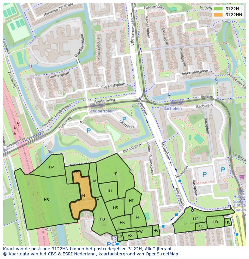Afbeelding van het postcodegebied 3122 HN op de kaart.