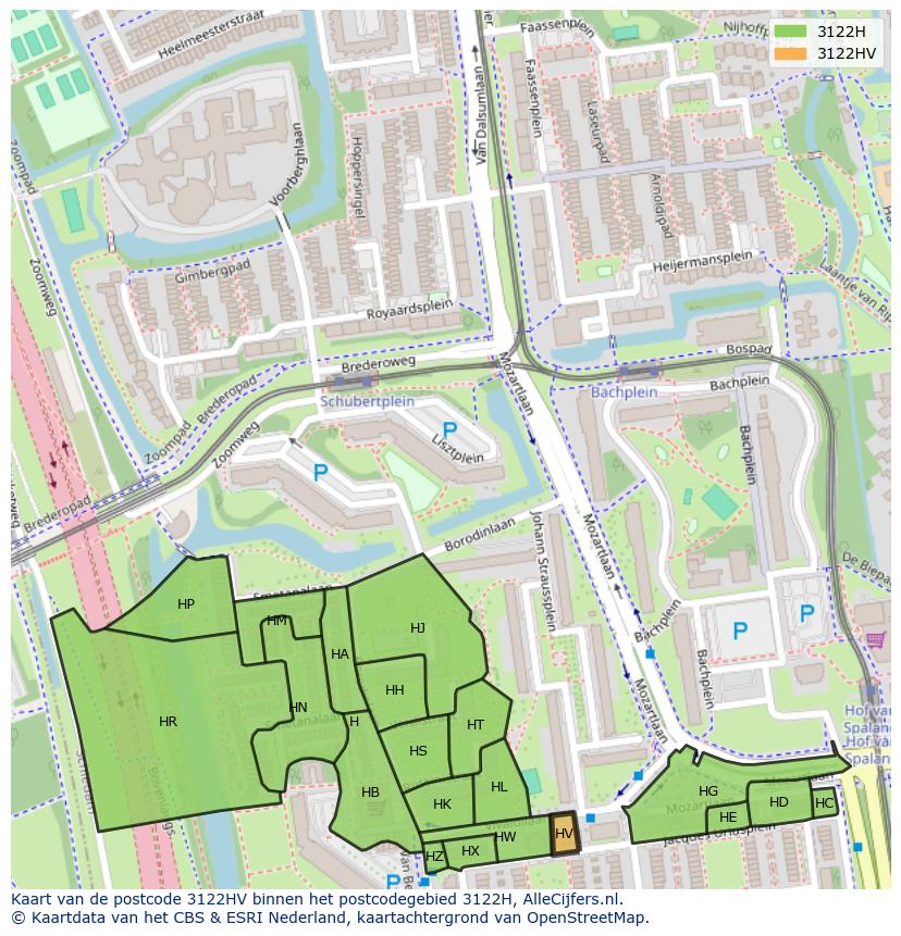 Afbeelding van het postcodegebied 3122 HV op de kaart.