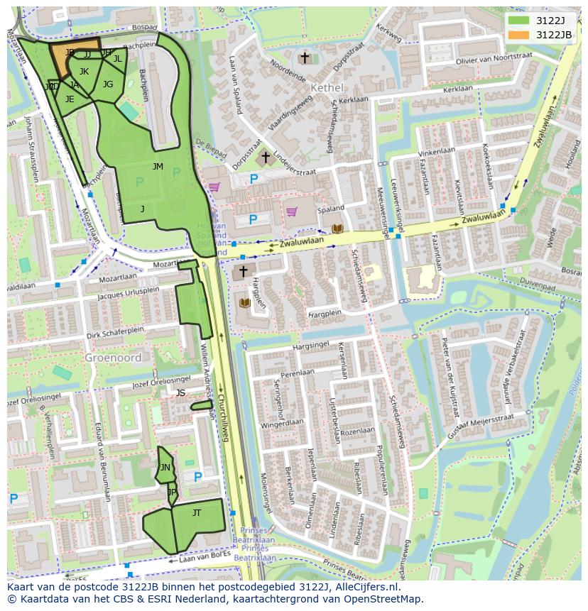 Afbeelding van het postcodegebied 3122 JB op de kaart.
