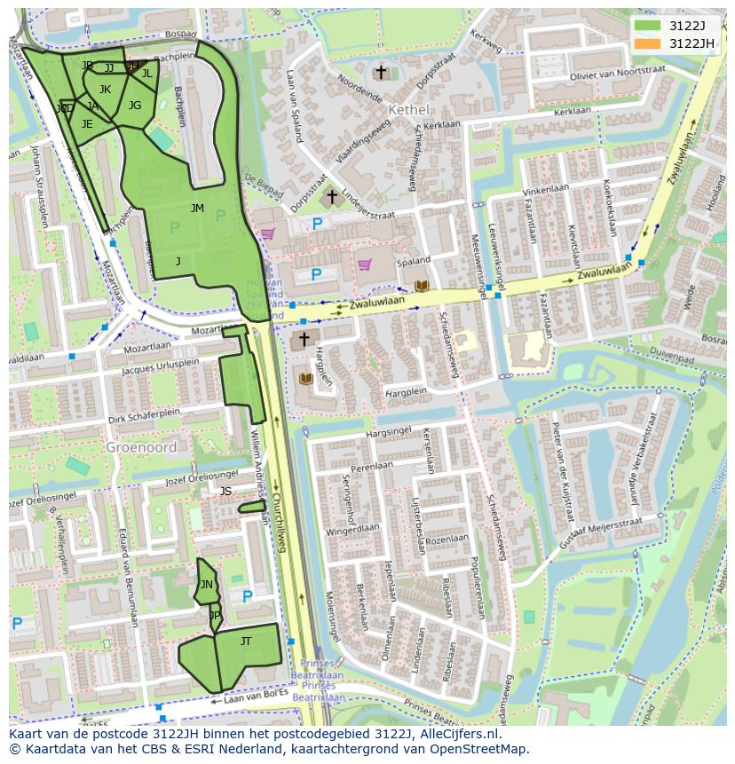 Afbeelding van het postcodegebied 3122 JH op de kaart.