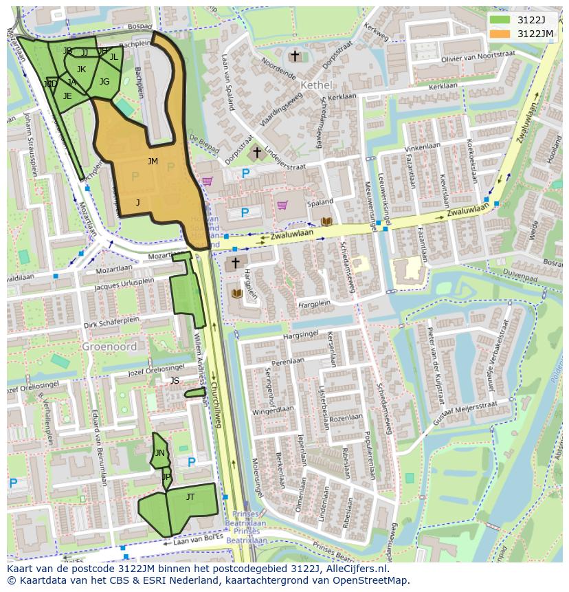 Afbeelding van het postcodegebied 3122 JM op de kaart.
