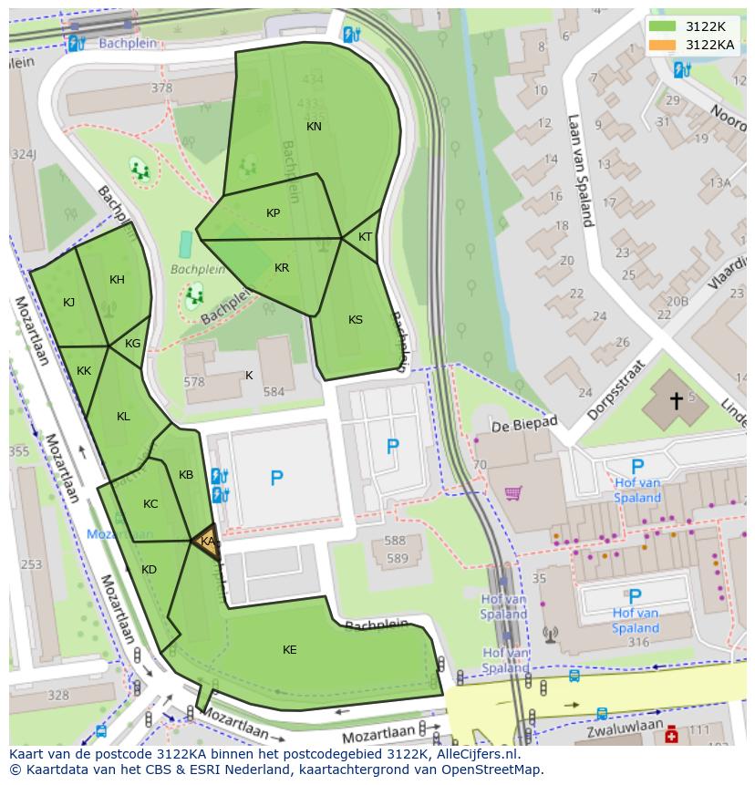 Afbeelding van het postcodegebied 3122 KA op de kaart.