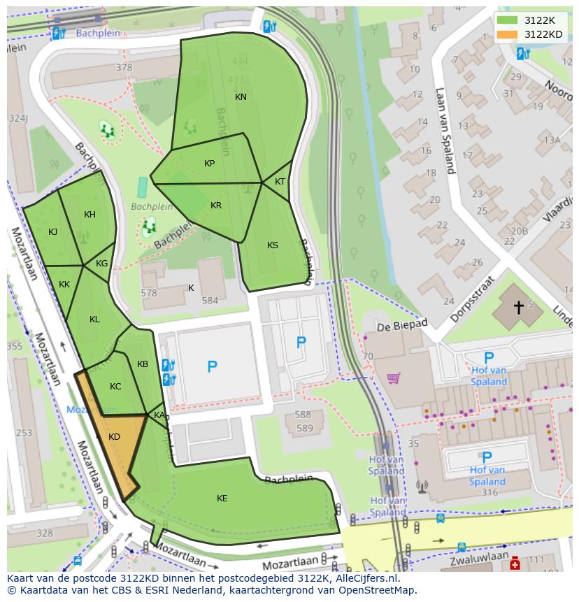 Afbeelding van het postcodegebied 3122 KD op de kaart.
