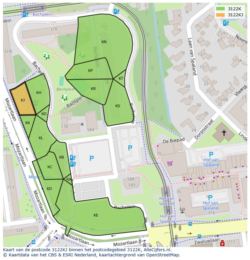 Afbeelding van het postcodegebied 3122 KJ op de kaart.