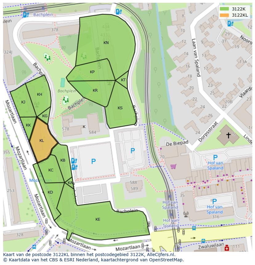 Afbeelding van het postcodegebied 3122 KL op de kaart.