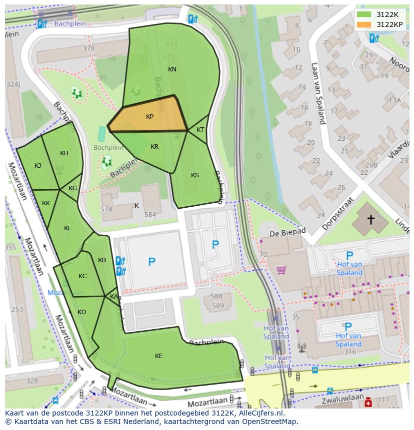 Afbeelding van het postcodegebied 3122 KP op de kaart.