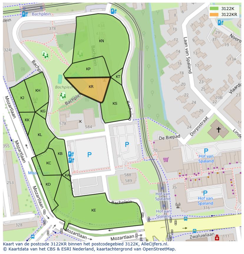 Afbeelding van het postcodegebied 3122 KR op de kaart.