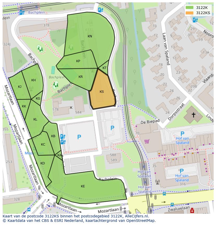 Afbeelding van het postcodegebied 3122 KS op de kaart.