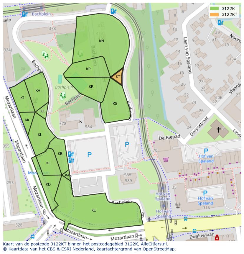Afbeelding van het postcodegebied 3122 KT op de kaart.