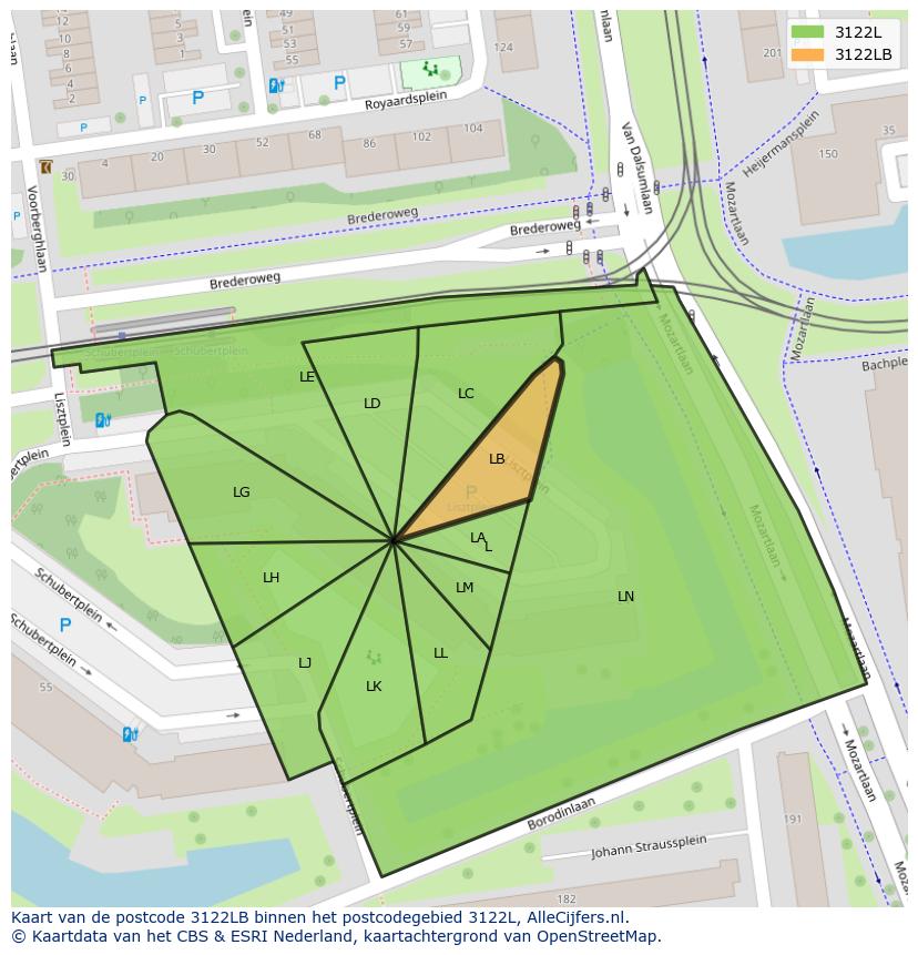 Afbeelding van het postcodegebied 3122 LB op de kaart.