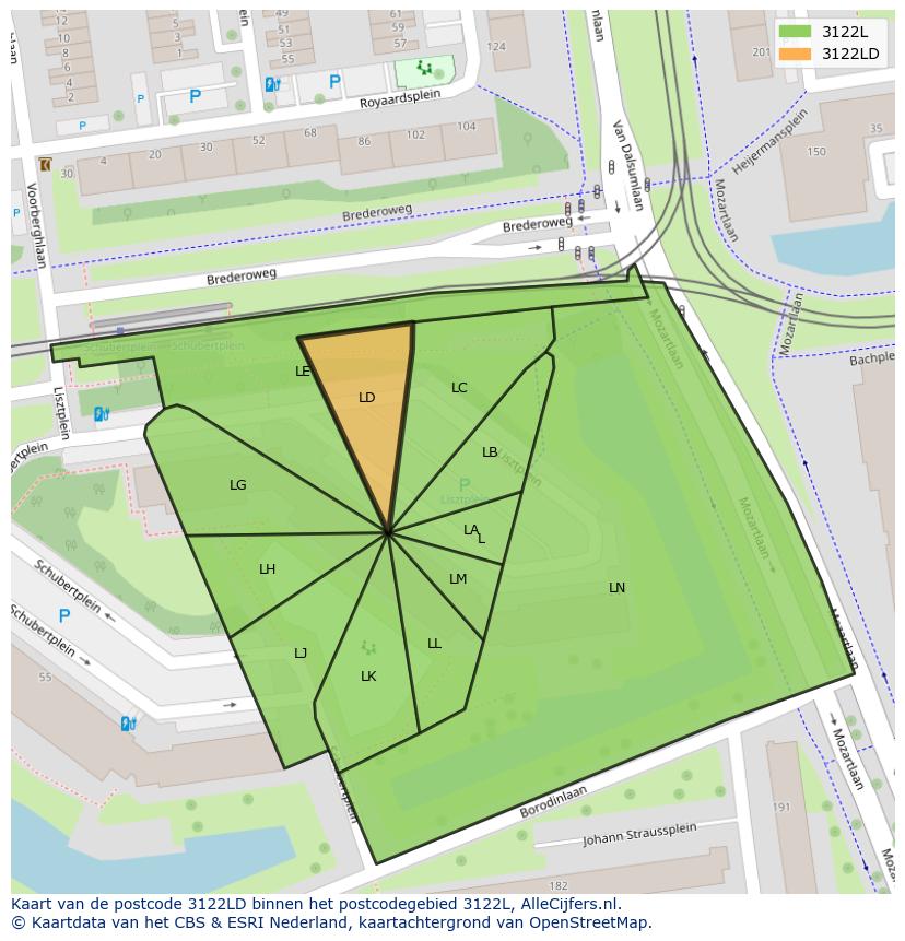 Afbeelding van het postcodegebied 3122 LD op de kaart.