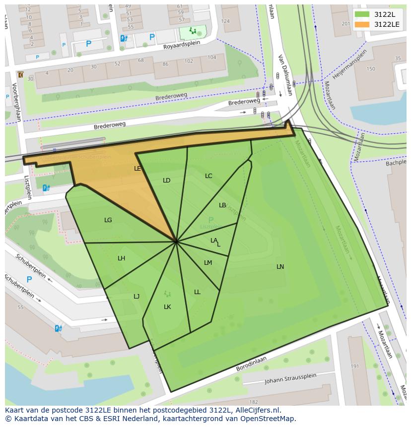 Afbeelding van het postcodegebied 3122 LE op de kaart.