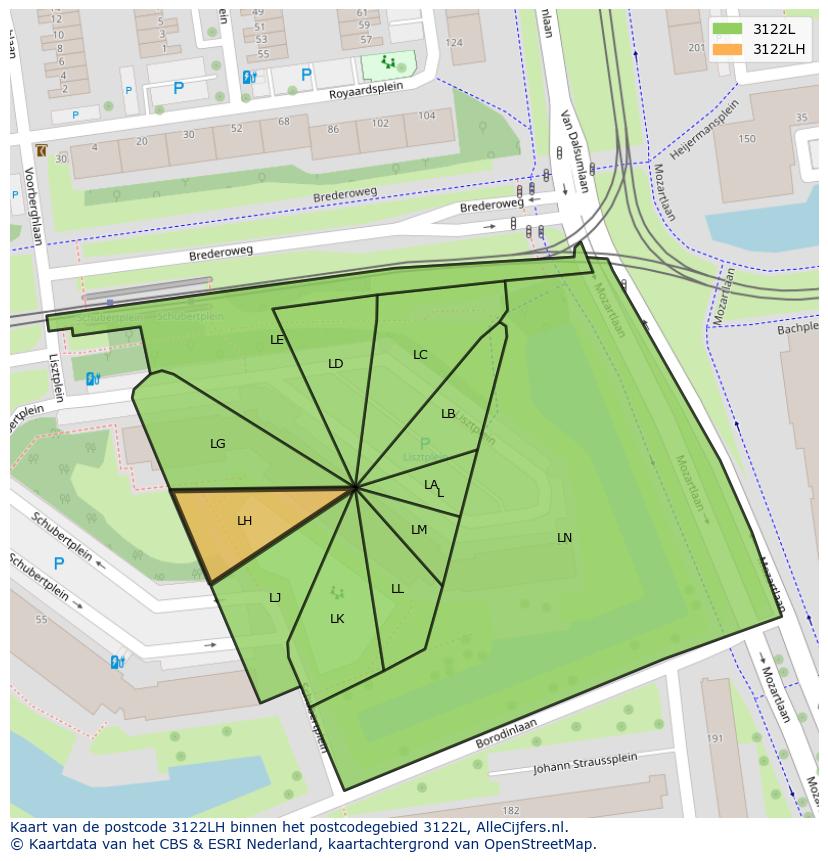 Afbeelding van het postcodegebied 3122 LH op de kaart.