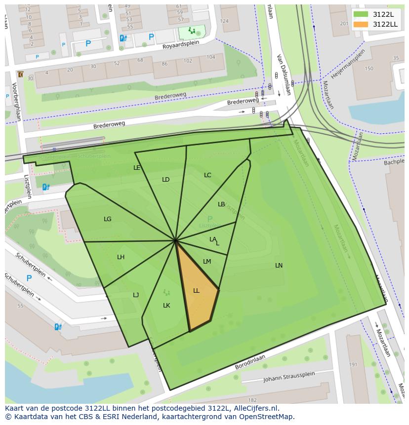 Afbeelding van het postcodegebied 3122 LL op de kaart.