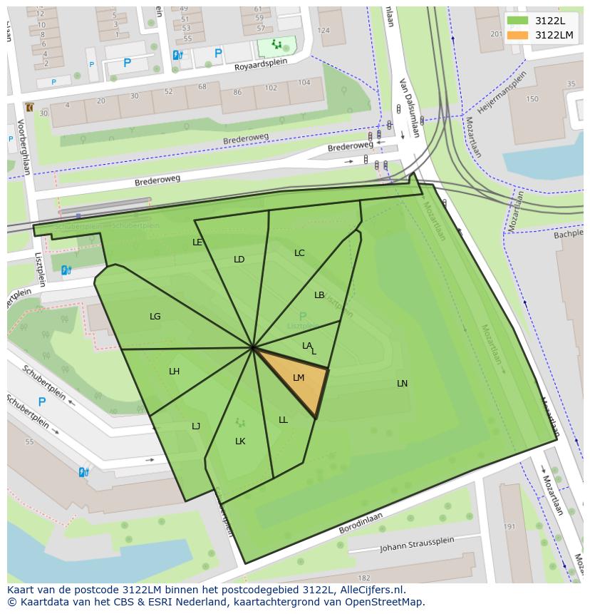 Afbeelding van het postcodegebied 3122 LM op de kaart.