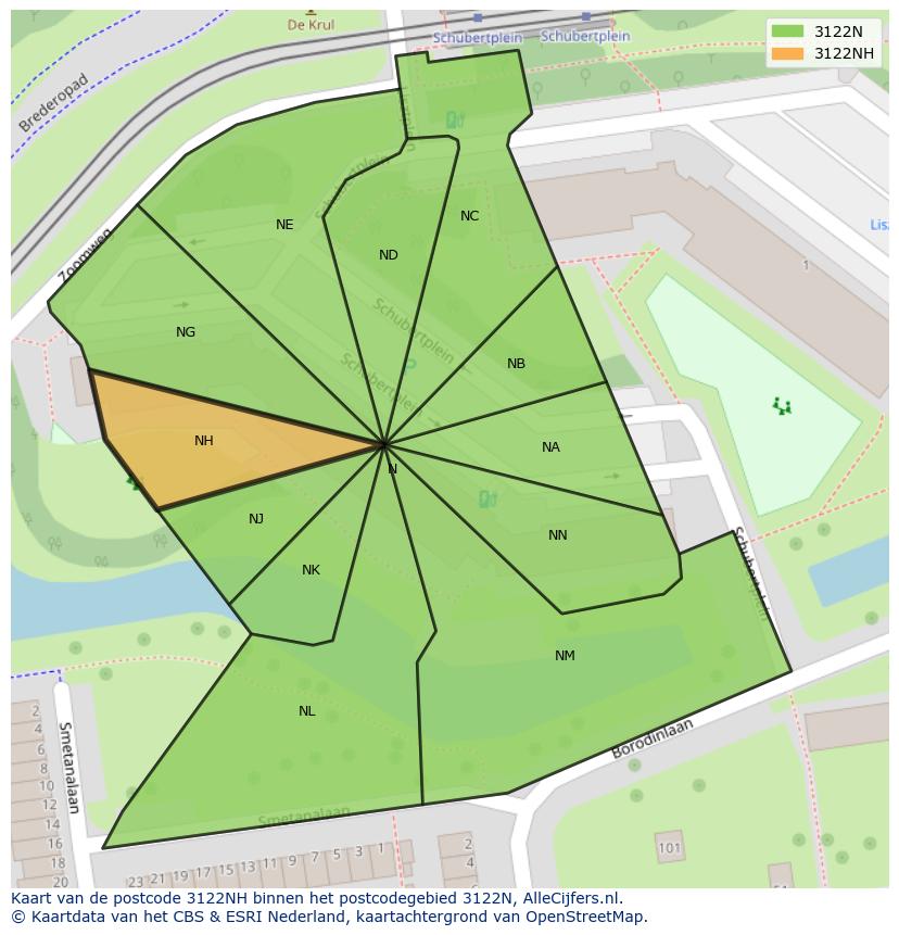 Afbeelding van het postcodegebied 3122 NH op de kaart.