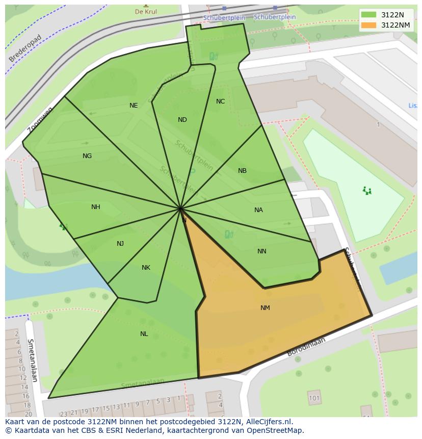 Afbeelding van het postcodegebied 3122 NM op de kaart.
