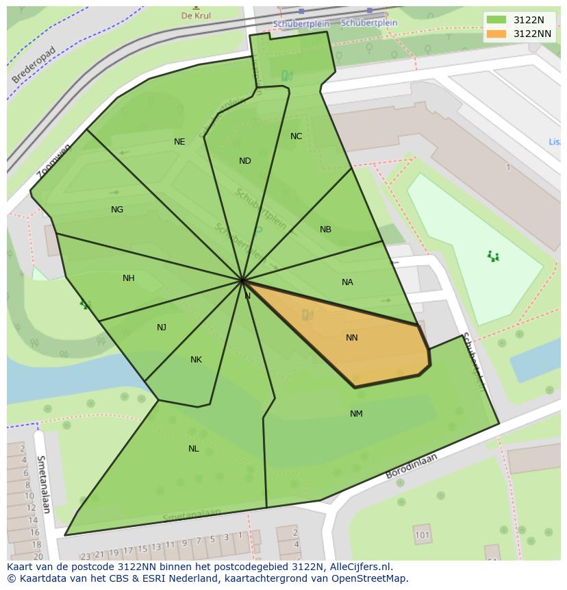 Afbeelding van het postcodegebied 3122 NN op de kaart.