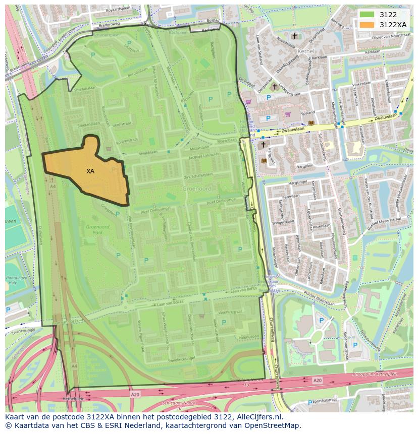 Afbeelding van het postcodegebied 3122 XA op de kaart.