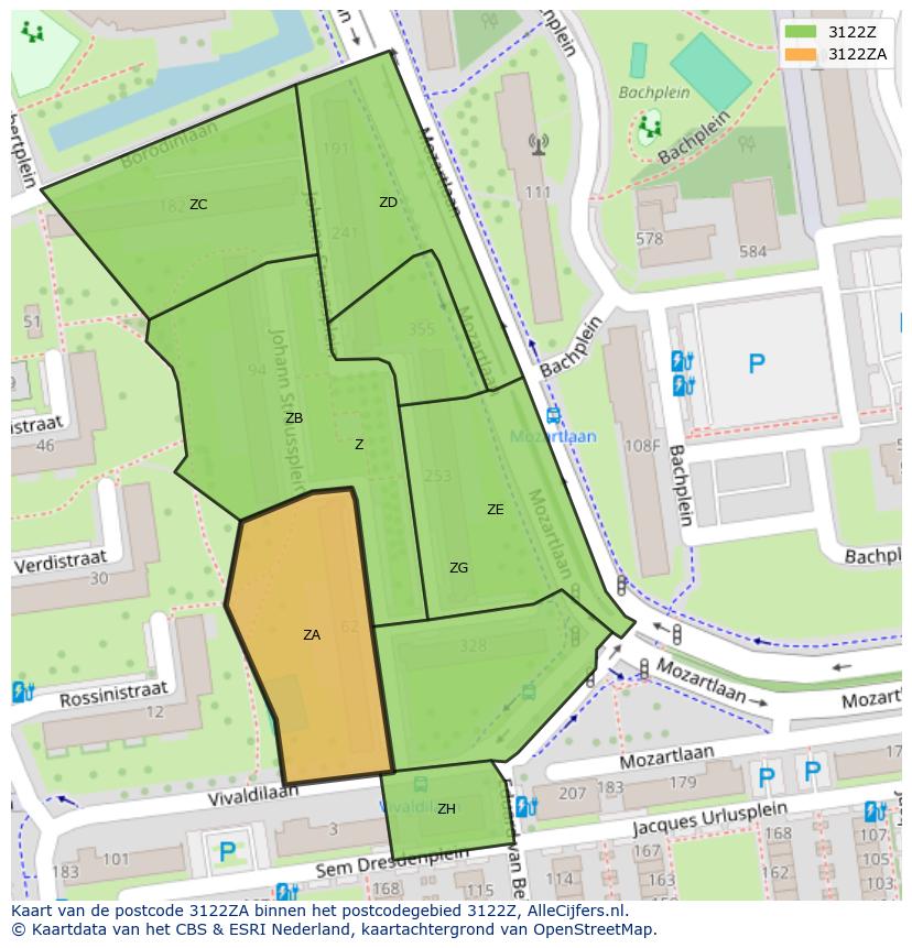 Afbeelding van het postcodegebied 3122 ZA op de kaart.
