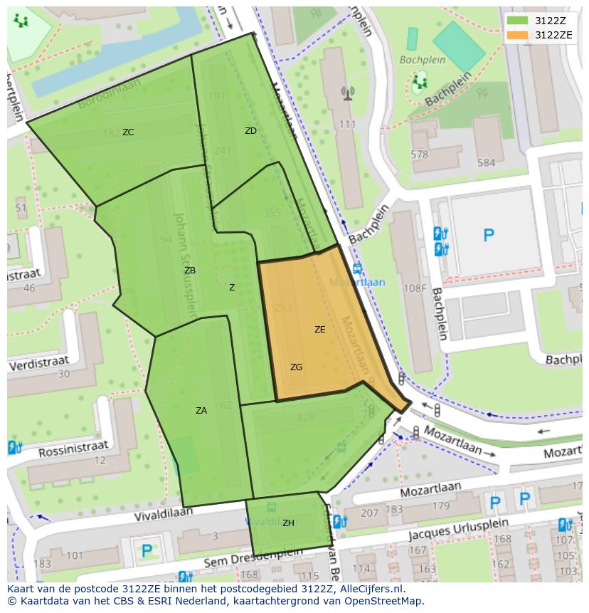 Afbeelding van het postcodegebied 3122 ZE op de kaart.