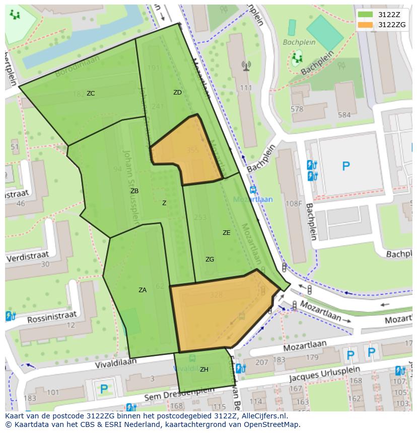Afbeelding van het postcodegebied 3122 ZG op de kaart.