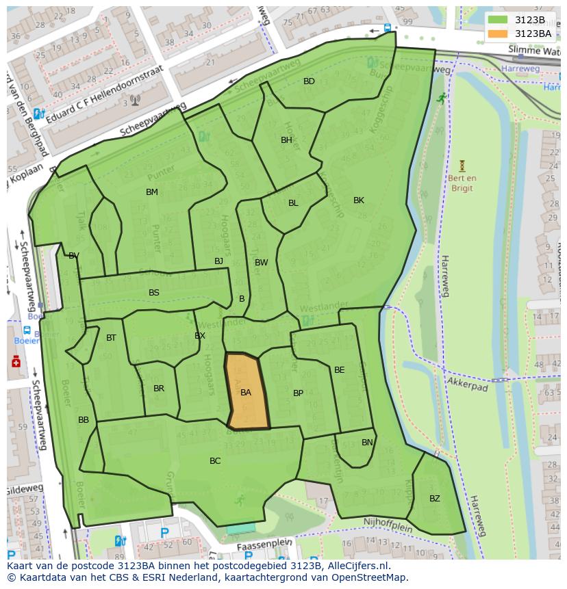 Afbeelding van het postcodegebied 3123 BA op de kaart.
