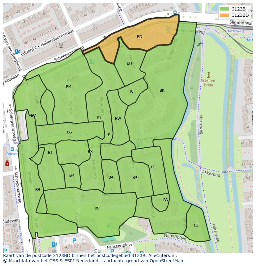 Afbeelding van het postcodegebied 3123 BD op de kaart.