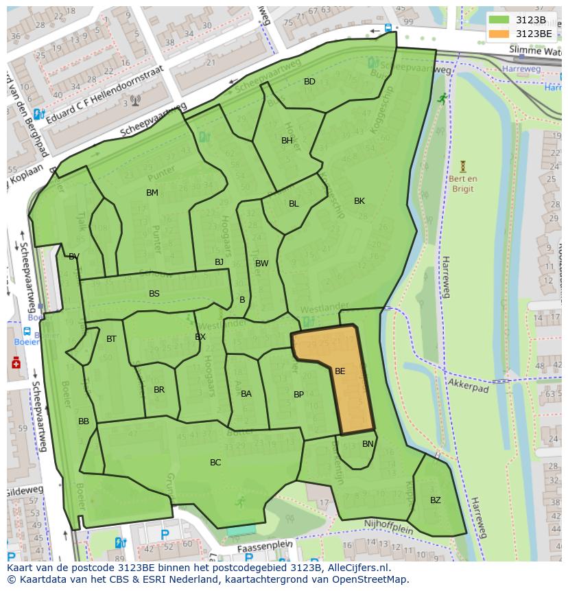 Afbeelding van het postcodegebied 3123 BE op de kaart.