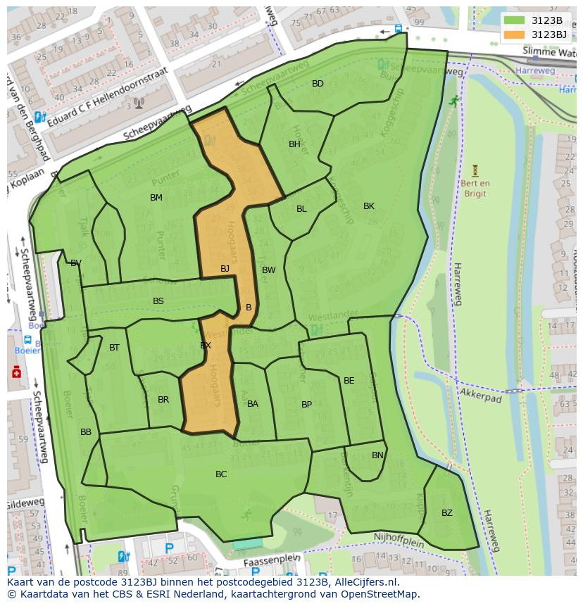 Afbeelding van het postcodegebied 3123 BJ op de kaart.