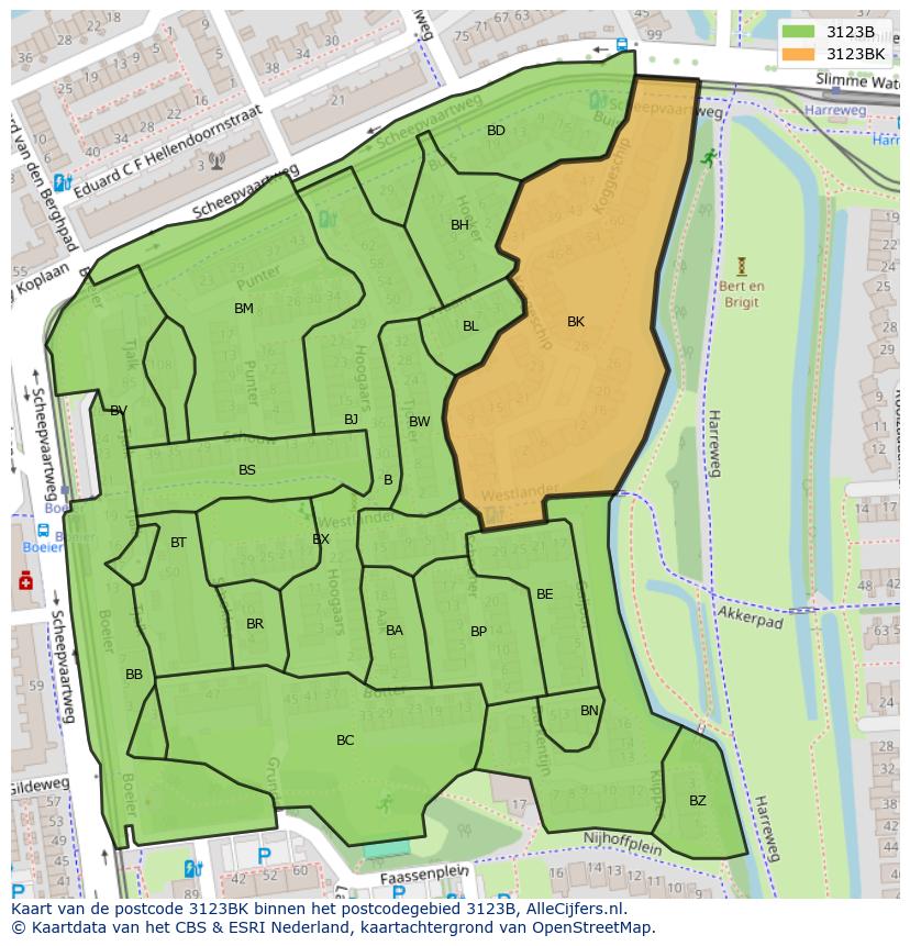 Afbeelding van het postcodegebied 3123 BK op de kaart.